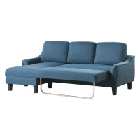 OSP Home Furnishings LST55S-B81 Lester Sofa with Chaise and Twin Sleeper in Blue fabric with Black legs